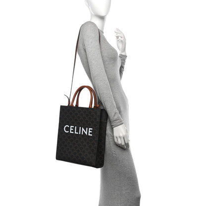 Celine Triomphe Canvas Calfskin Small Vertical Cabas Tan 2 of 9