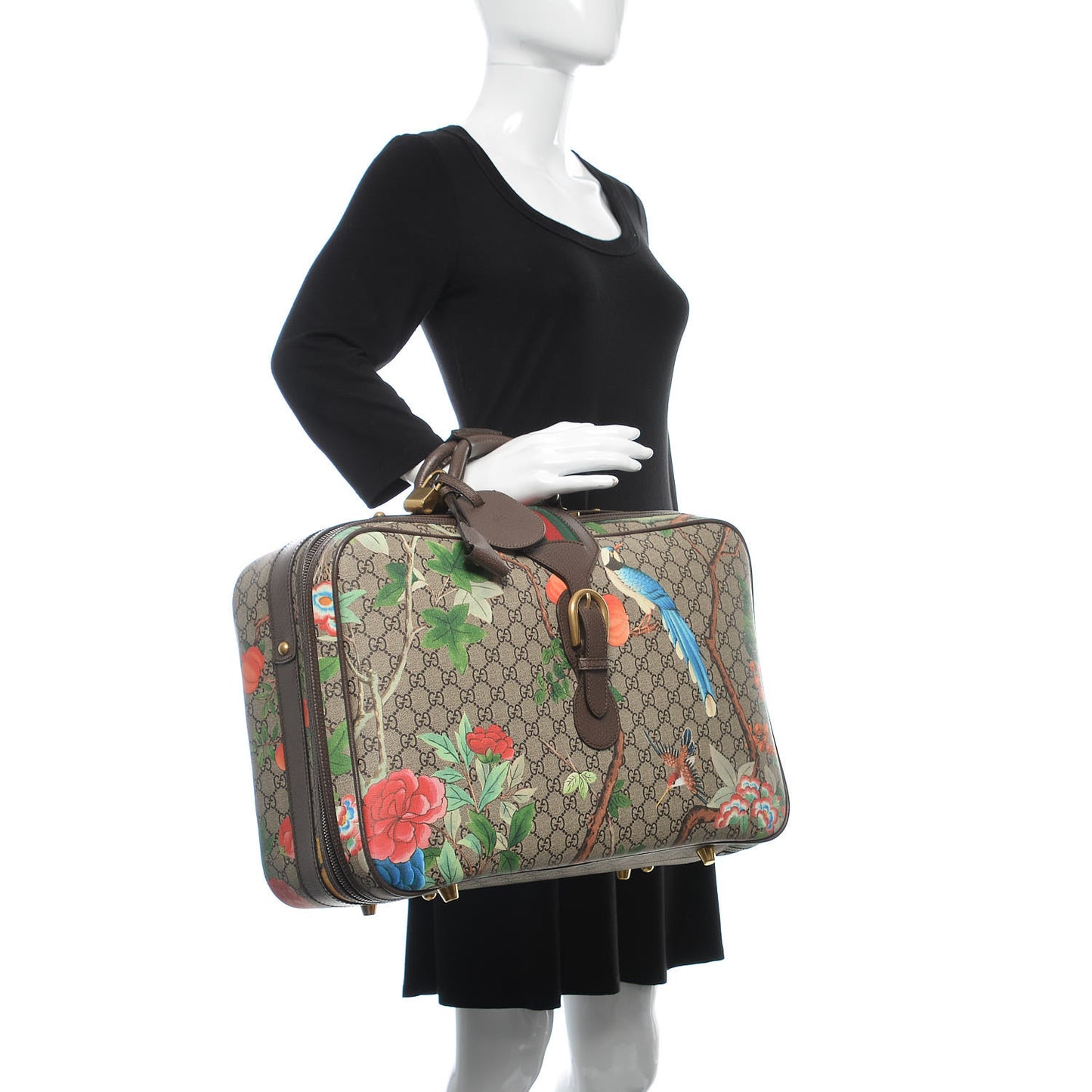 GG Supreme Monogram Tian Web Suitcase Beige Multicolor New Acero