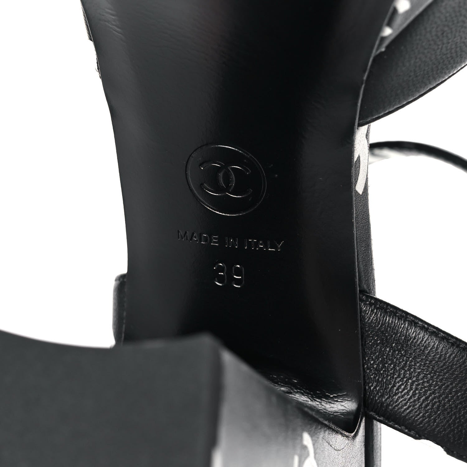 Chanel Printed Lambskin Coco Beach Platform Sandals 39 Black White 6 of 12
