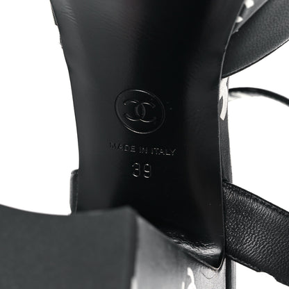 Chanel Printed Lambskin Coco Beach Platform Sandals 39 Black White 6 of 12