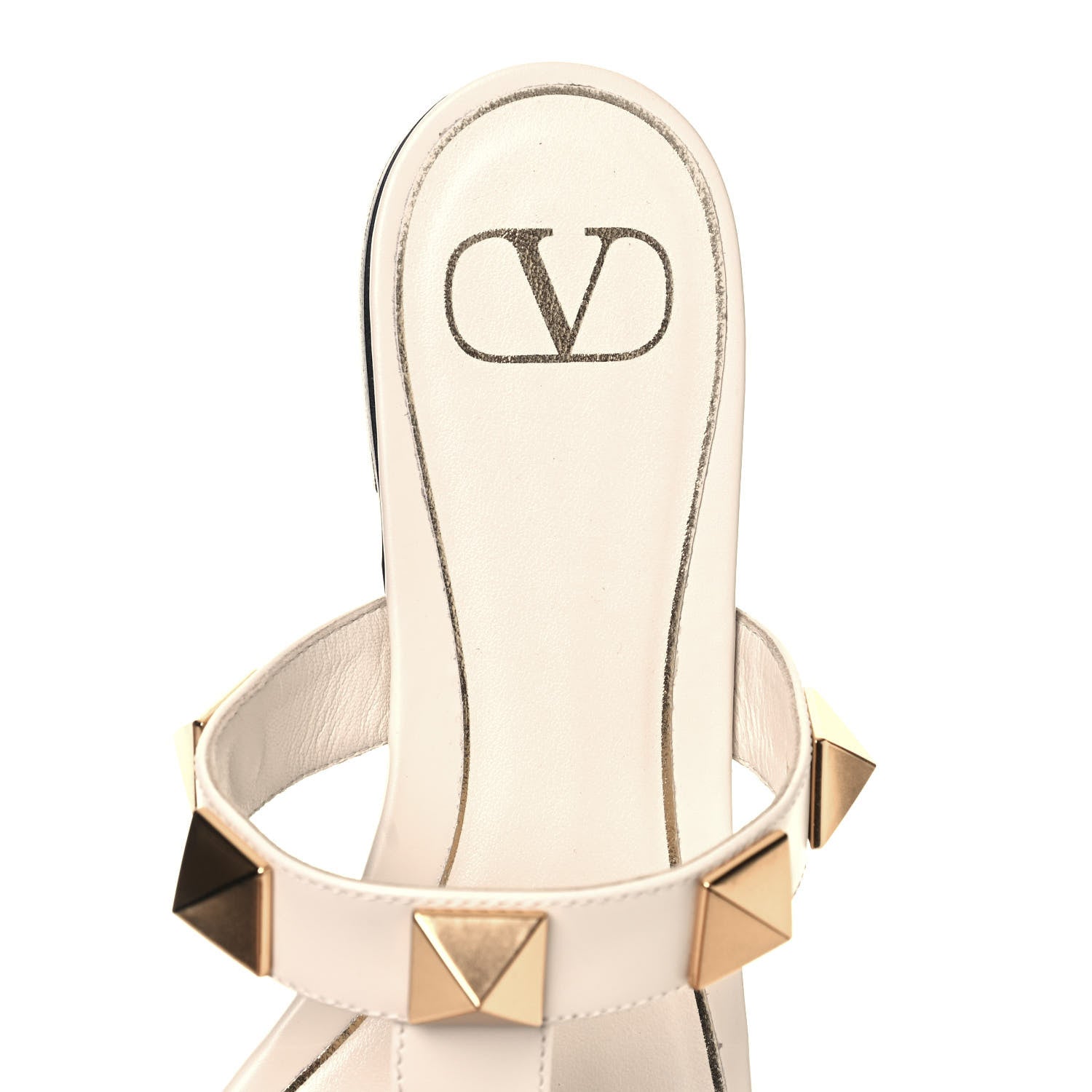 Valentino Garavani Calfskin Roman Stud Flat Slide Sandals 39 Light Ivory 7 of 9
