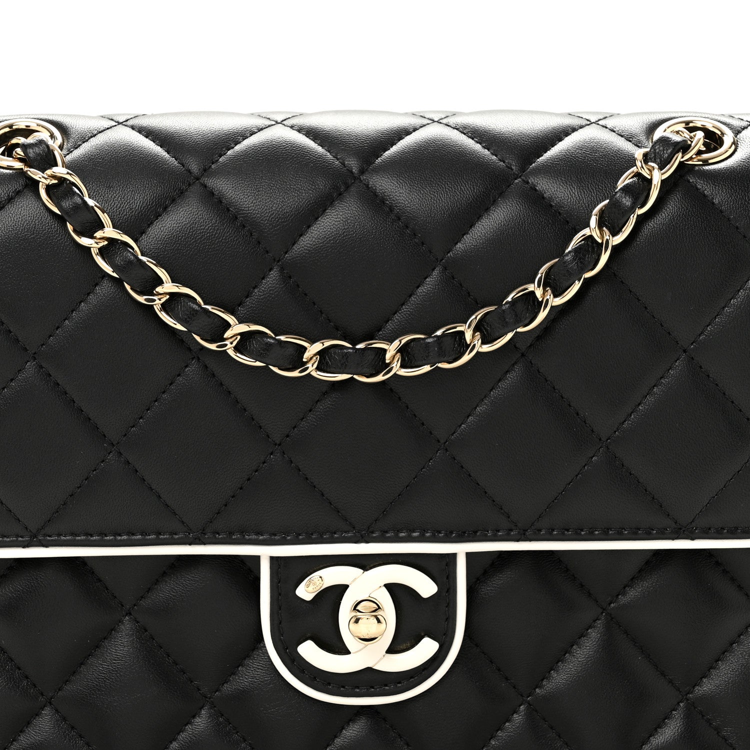 Chanel Lambskin Quilted Resin Graphic Frame Flap Bag Black White 8 of 11