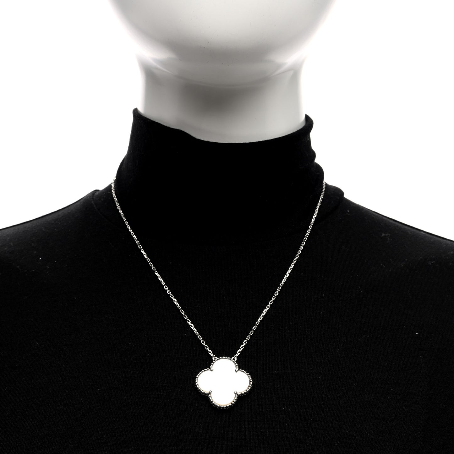 18K White Gold Mother of Pearl Magic Alhambra Pendant Necklace