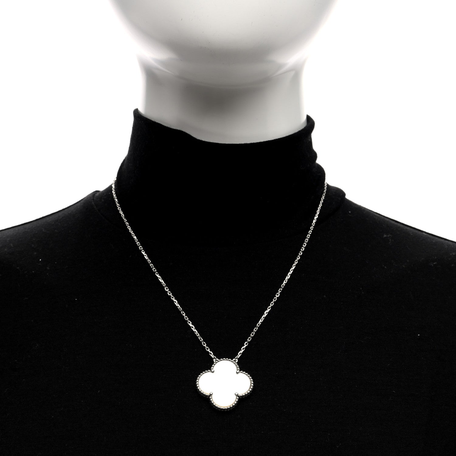 Van Cleef & Arpels 18K White Gold Mother of Pearl Magic Alhambra Pendant Necklace 3 of 4