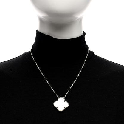 Van Cleef & Arpels 18K White Gold Mother of Pearl Magic Alhambra Pendant Necklace 3 of 4
