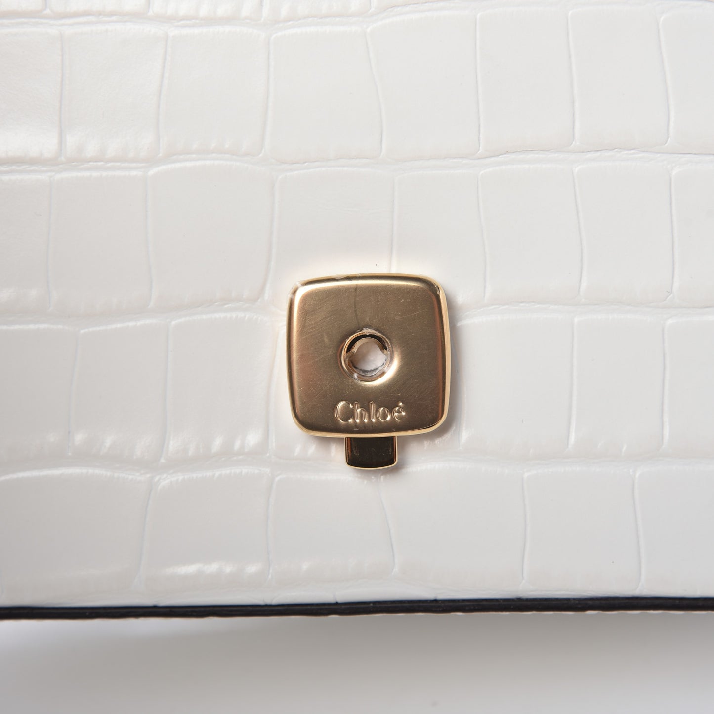Calfskin Crocodile Embossed Mini C Double Carry Brilliant White