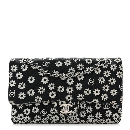Chanel Canvas Floral Printed Quilted Medium Double Flap Black White 1 of 13