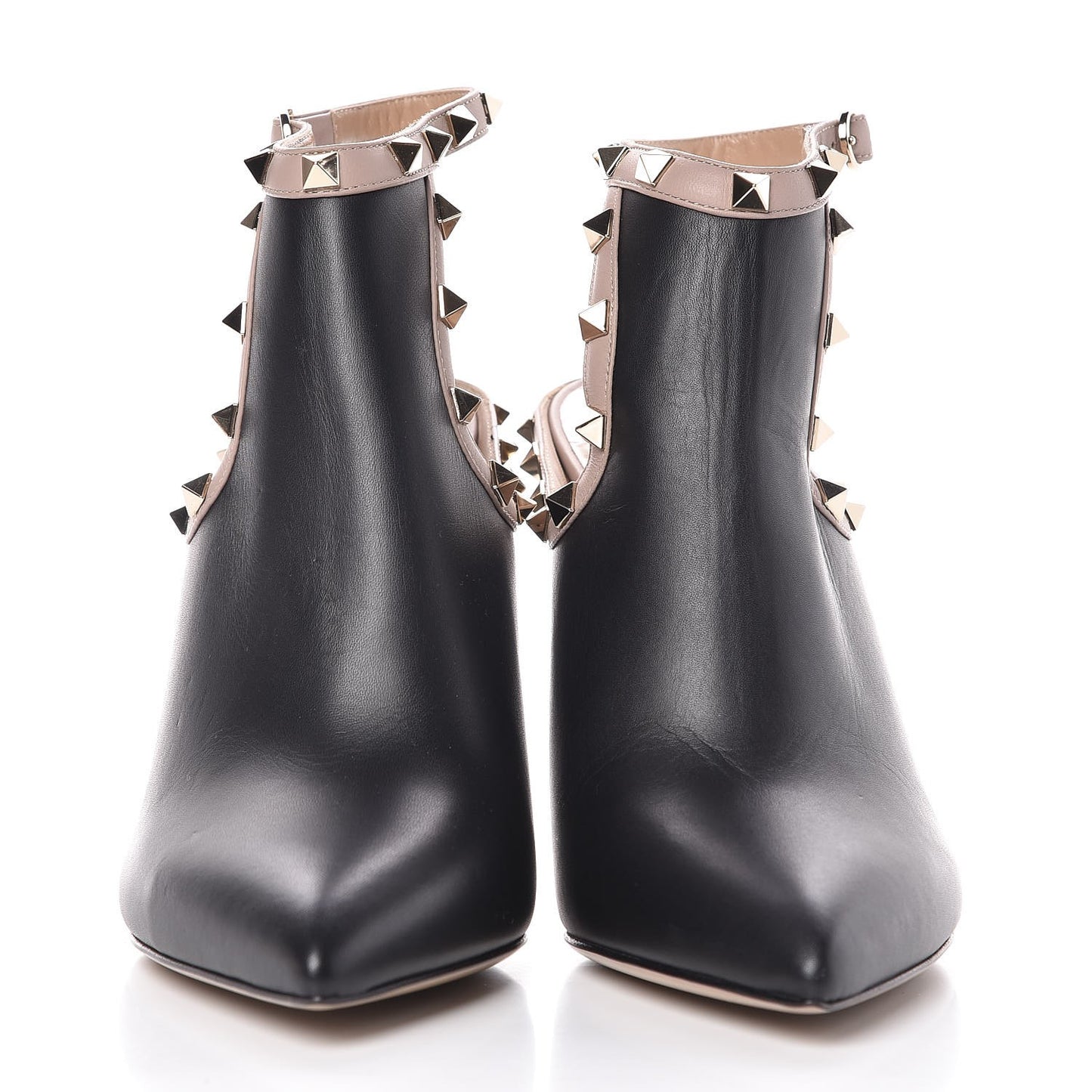 Calfskin Rockstud Open Back Ankle Booties 38.5 Black Poudre