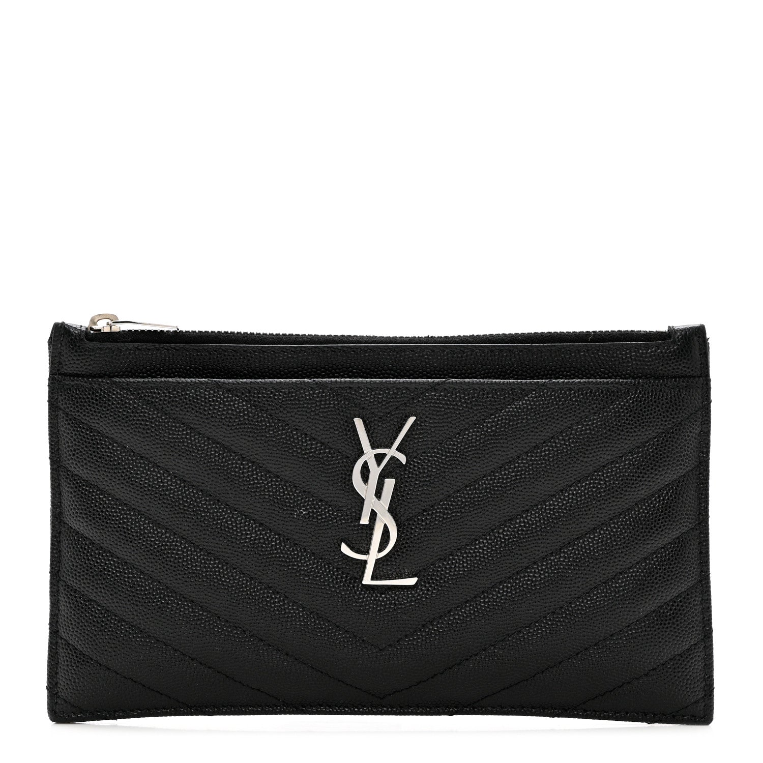 Saint Laurent Grain De Poudre Chevron Monogram Bill Pouch Black 1 of 7