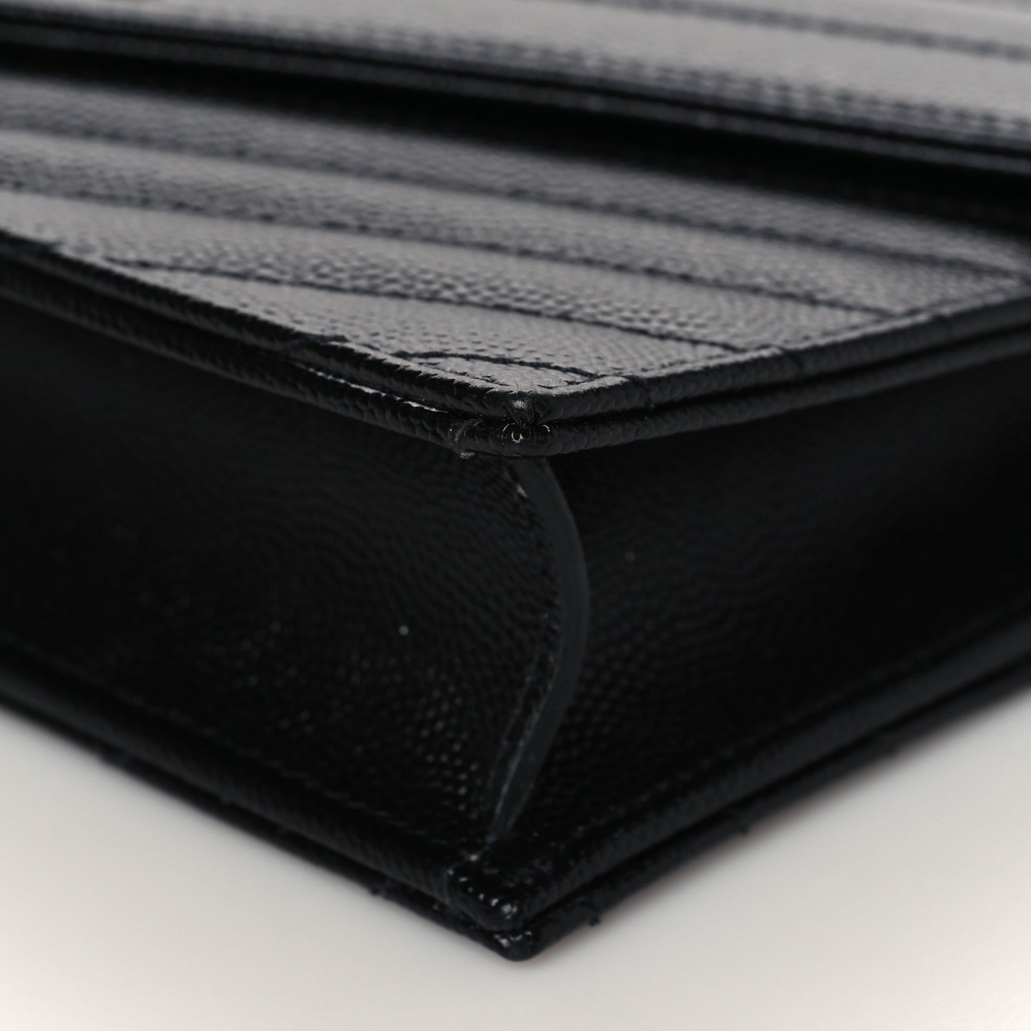 Grain De Poudre Matelasse Chevron Monogram Envelope Chain Wallet Black