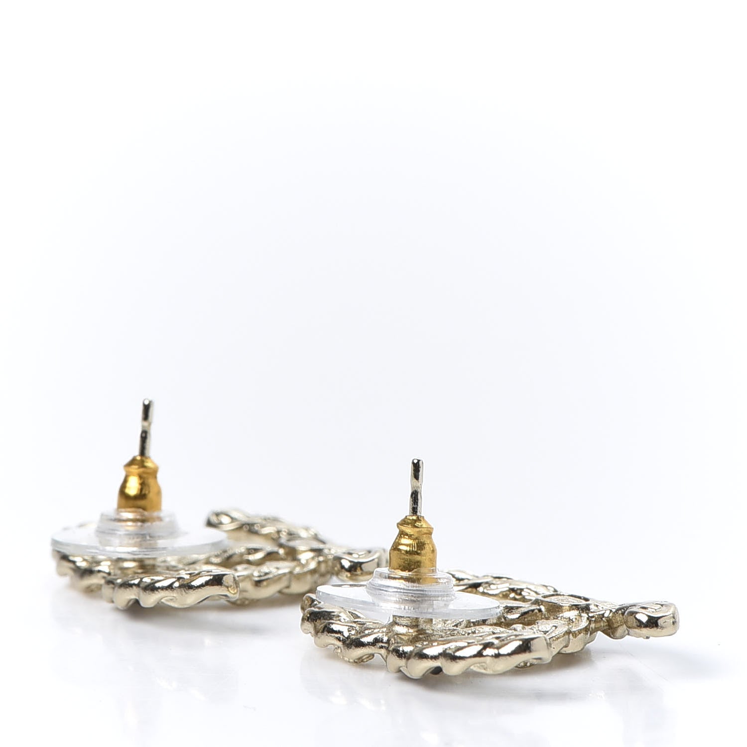 Chanel Enamel Metal Chain French New Wave CC Earrings Black Gold 3 of 5