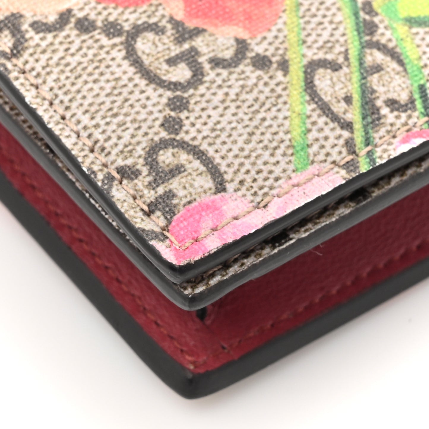 GG Supreme Monogram Blooms Chain Wallet Beige Multicolor Dry Rose