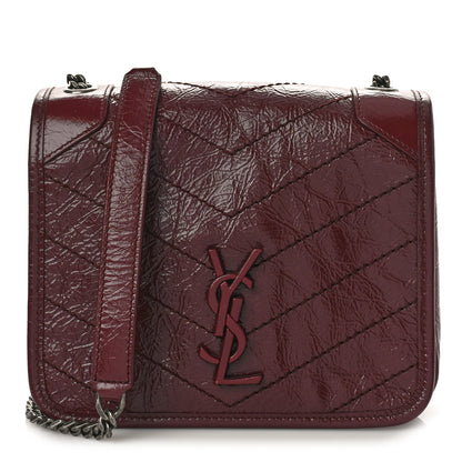 Saint Laurent Crinkled Calfskin Matelasse Monogram Niki Chain Wallet Dark Legion Red 1 of 9