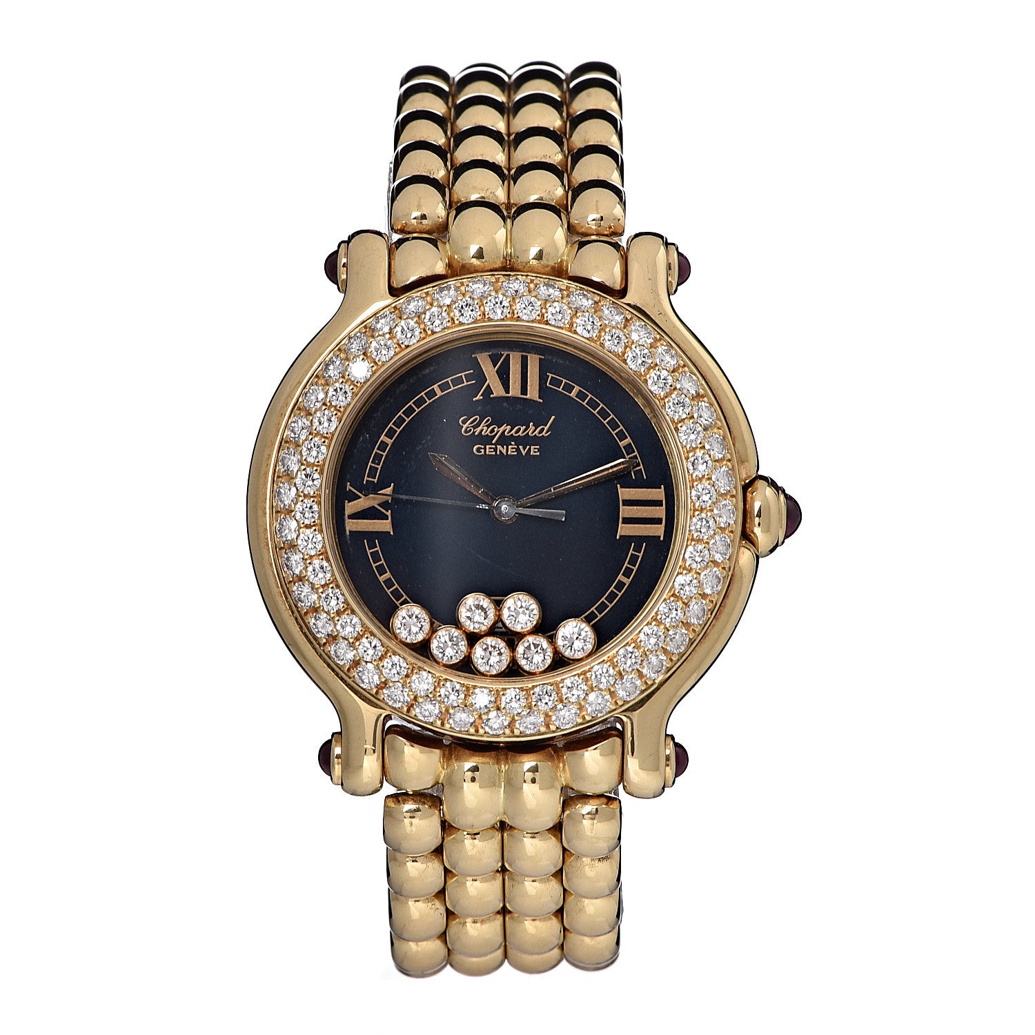 Chopard 18K Yellow Gold Diamond Pave Bezel 32mm Happy Sport Quartz Watch Black 1 of 6