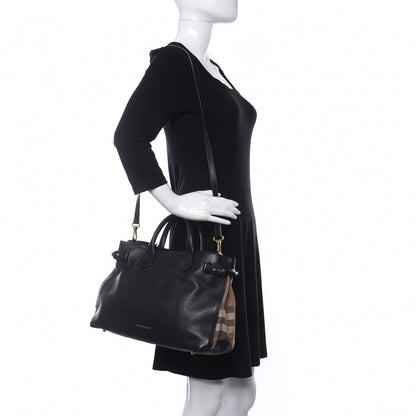 Burberry Grainy Calfskin House Check Medium Banner Tote Black 2 of 10