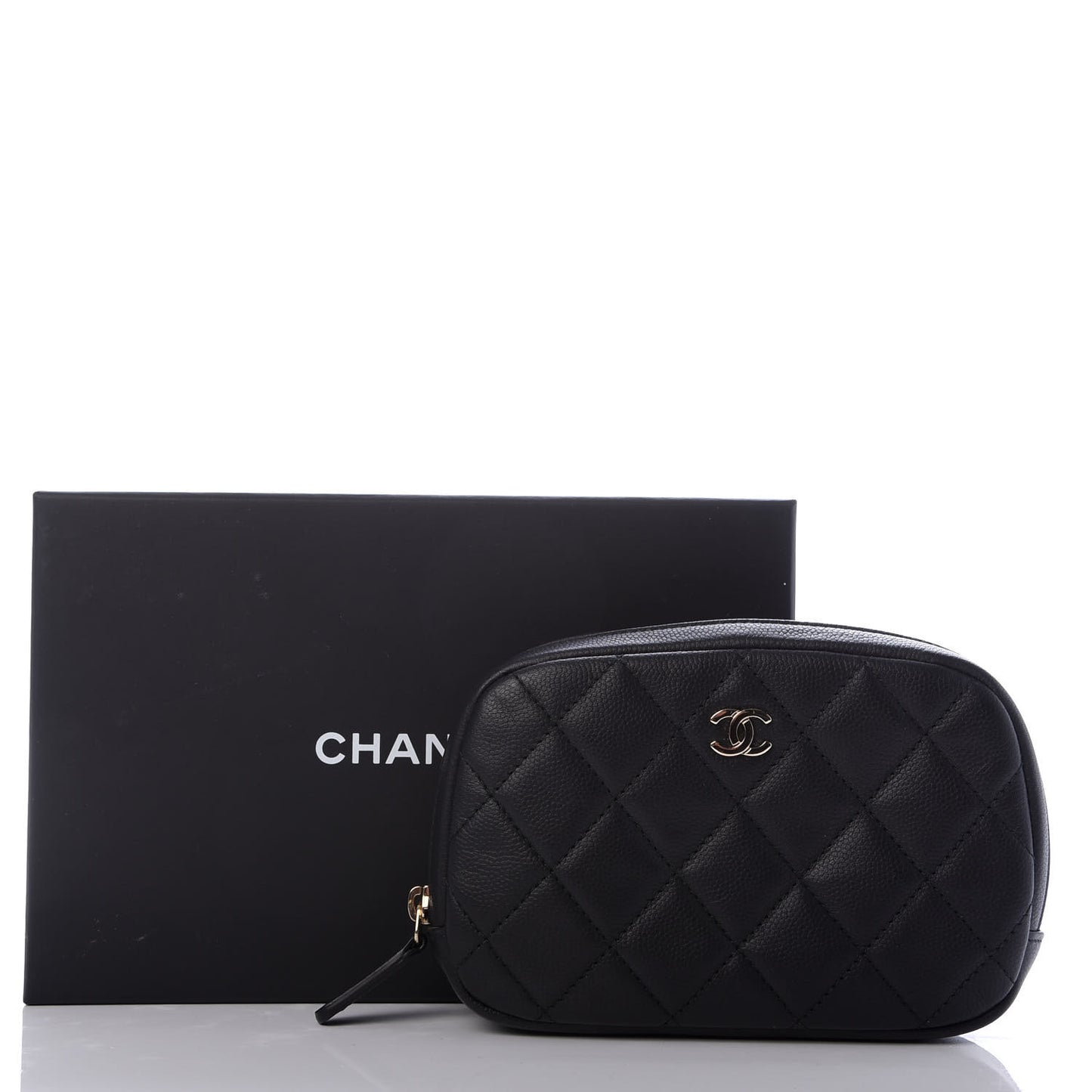 Caviar Quilted Small Curvy Pouch Cosmetic Case Black