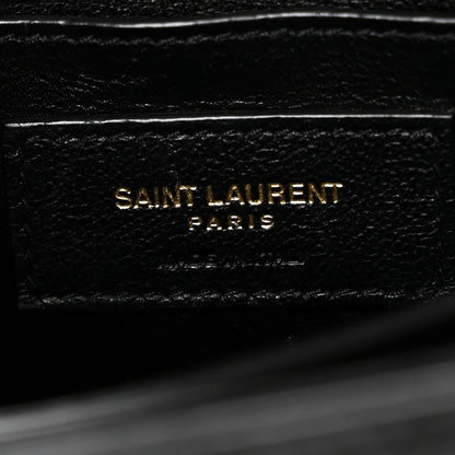 Saint Laurent Calfskin Crocodile Embossed Mini Classic Monogram Cassandra Top Handle Black 6 of 9