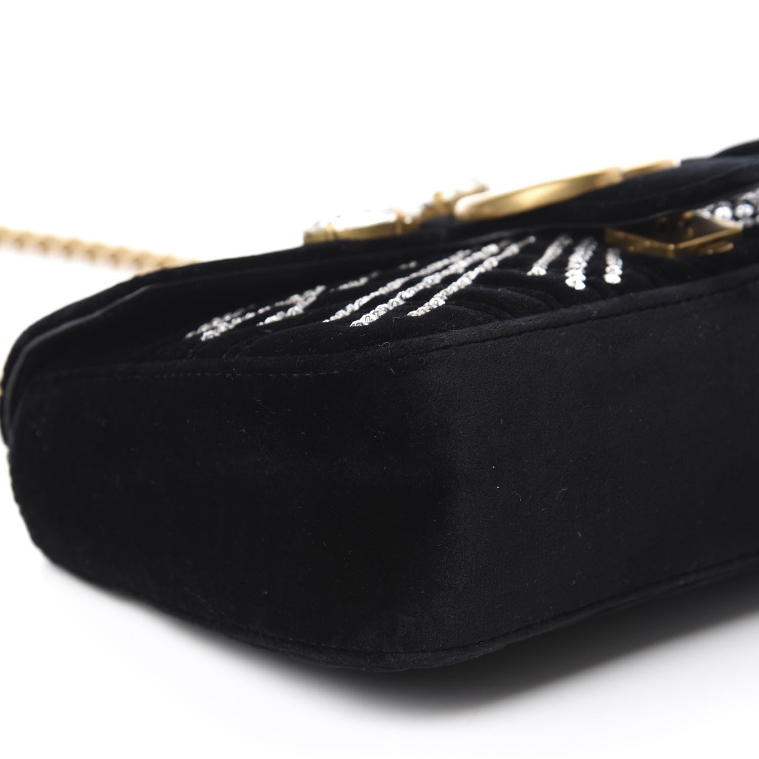 Gucci Velvet Matelasse Marquise Crystals Embroidered Small GG Marmont Shoulder Bag Black 6 of 10