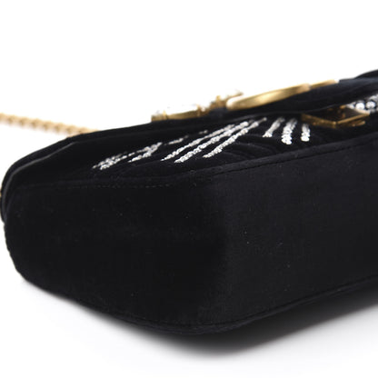 Gucci Velvet Matelasse Marquise Crystals Embroidered Small GG Marmont Shoulder Bag Black 6 of 10
