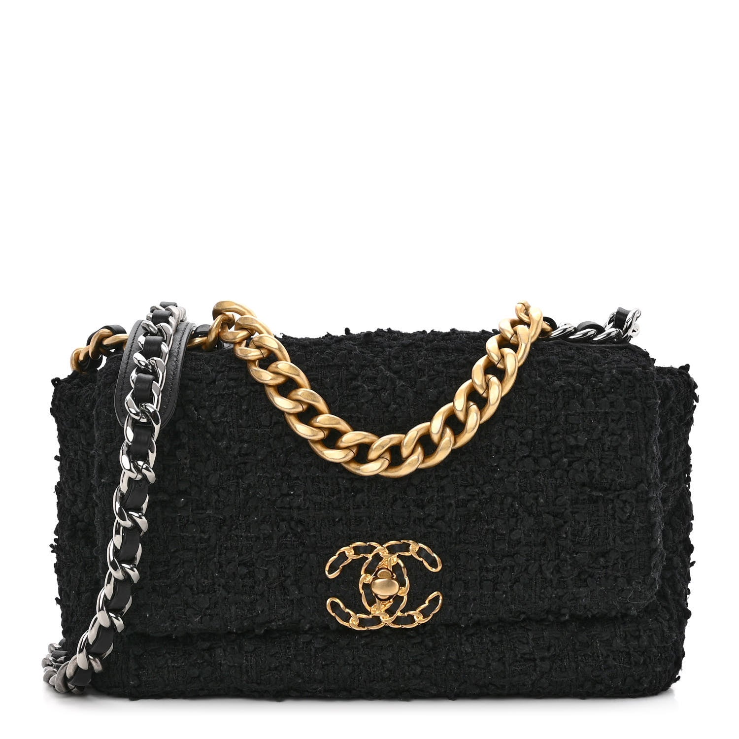Chanel Tweed Quilted Medium Chanel 19 Flap Black 1 of 9
