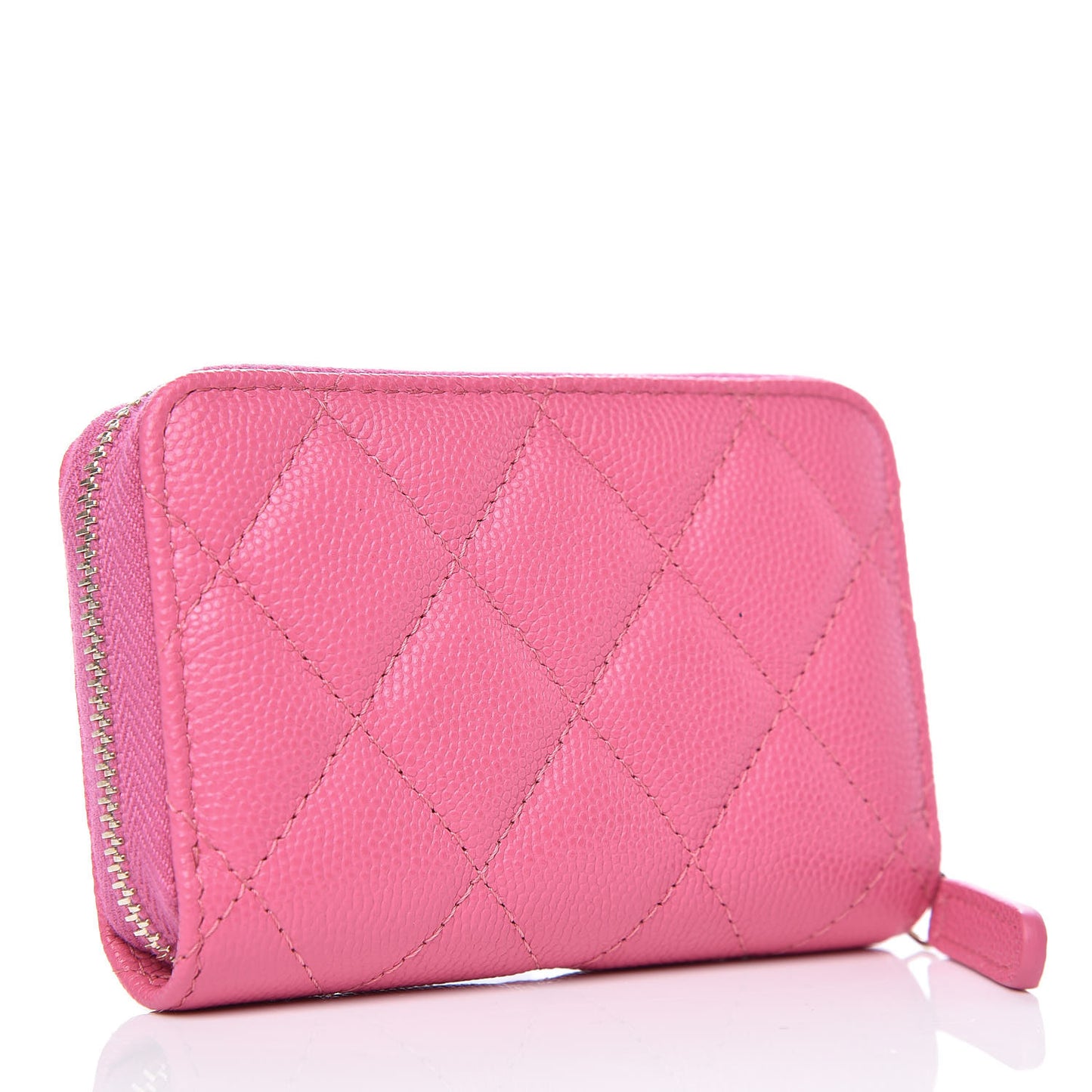 Caviar Quilted Zip Coin Purse Pink