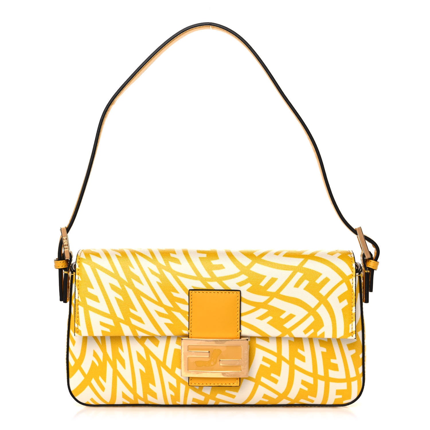 Fendi X SARAH COLEMAN Glazed Canvas Vitello King FF Vertigo Baguette 1997 Mimosa White 1 of 9