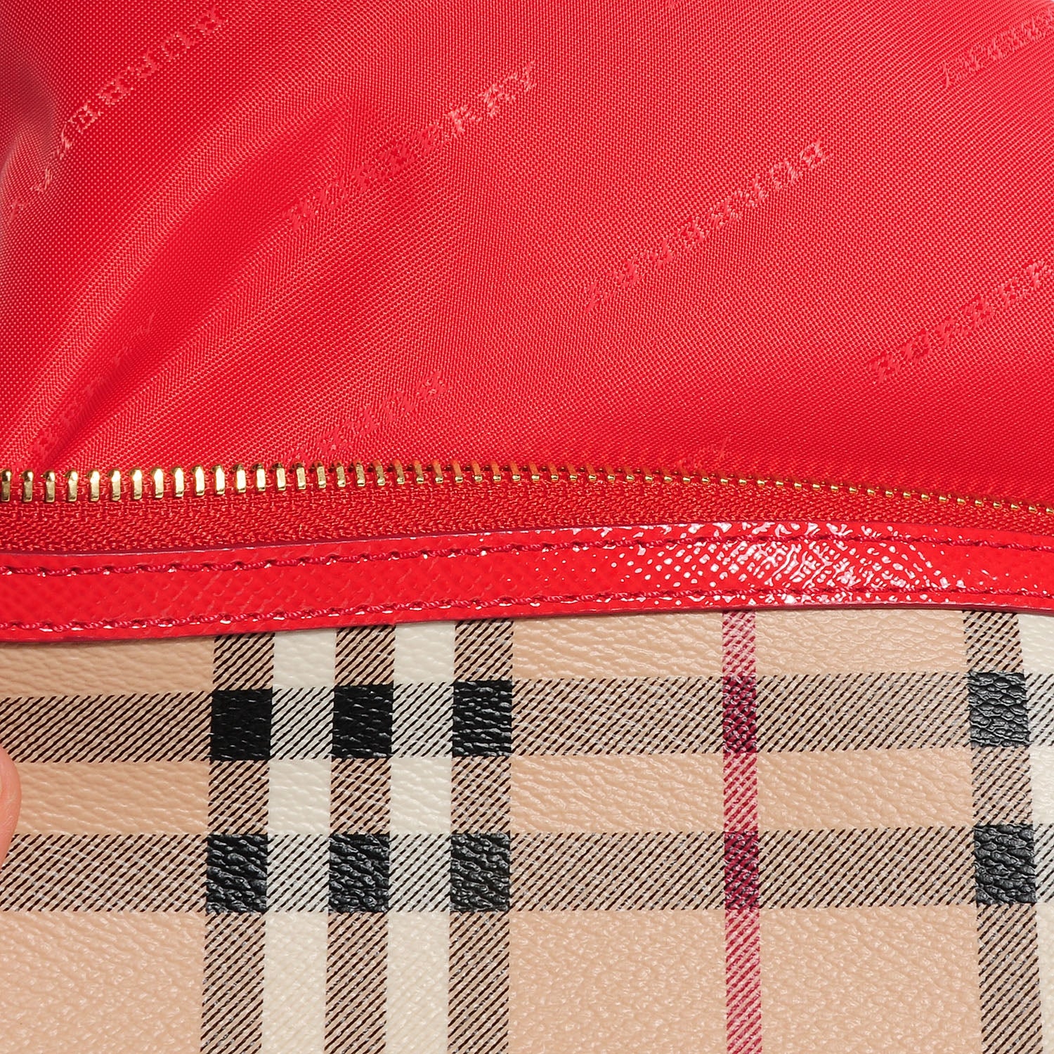 Burberry Haymarket Check Small Peyton Crossbody Clutch Bag Coral Red 13 of 14