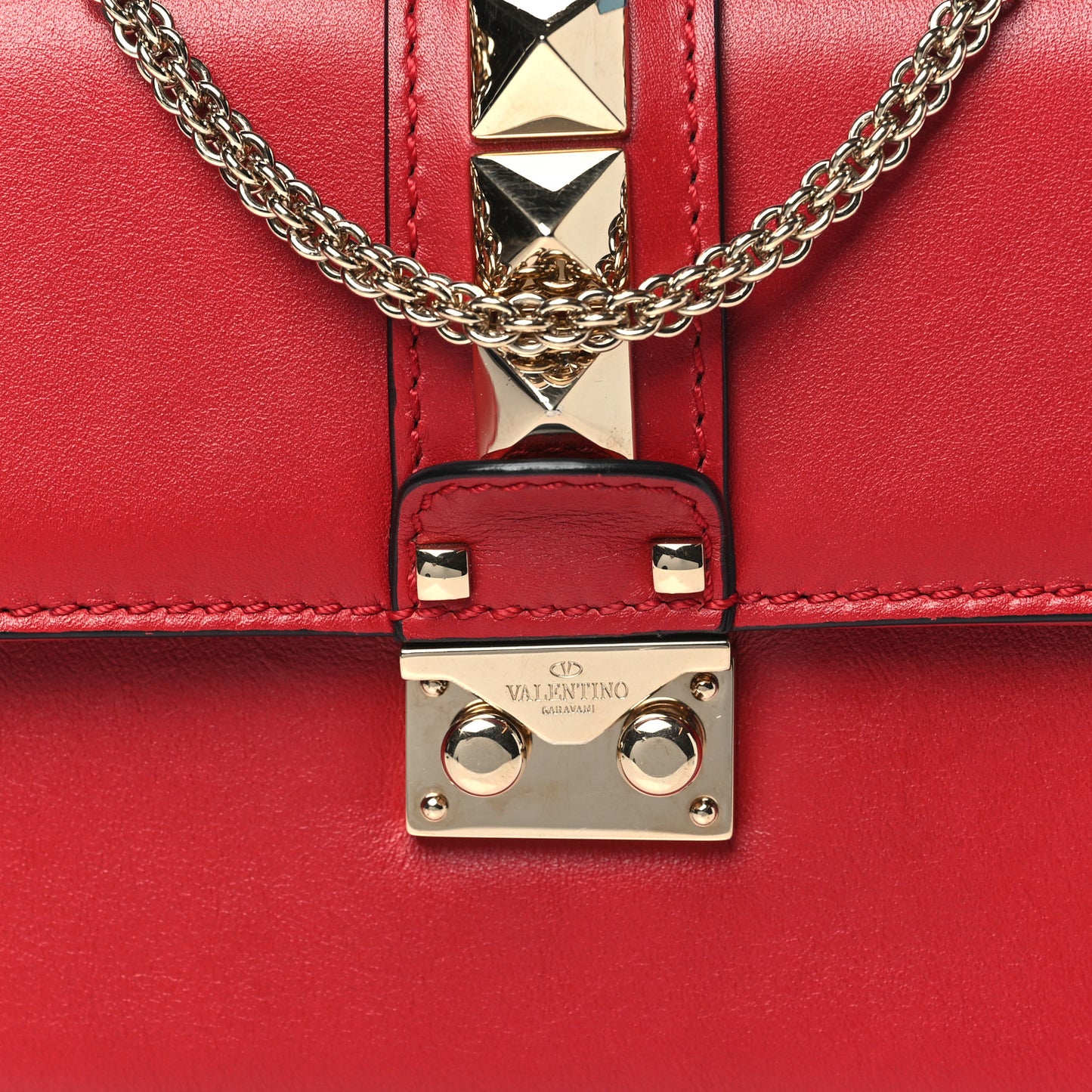 Vitello Small Glam Lock Rockstud Flap Red