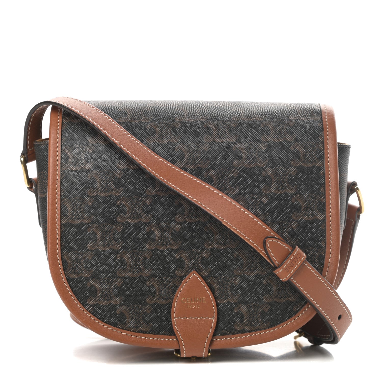 Celine Triomphe Canvas Medium Folco Bag Tan 1 of 10