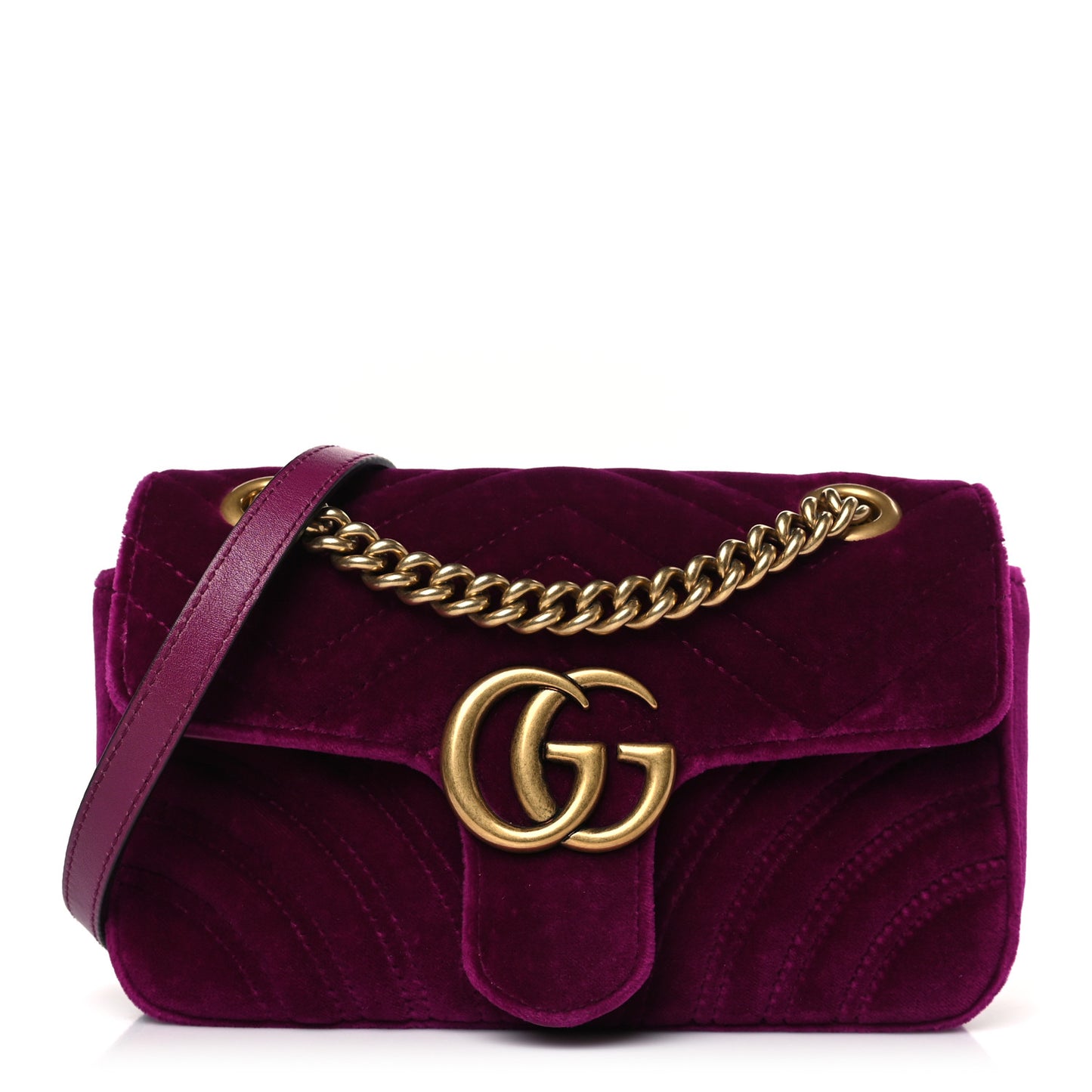 Velvet Matelasse Mini GG Marmont Shoulder Bag Fuchsia Violet Cyclamen