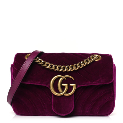 Gucci Velvet Matelasse Mini GG Marmont Shoulder Bag Fuchsia Violet Cyclamen 1 of 10