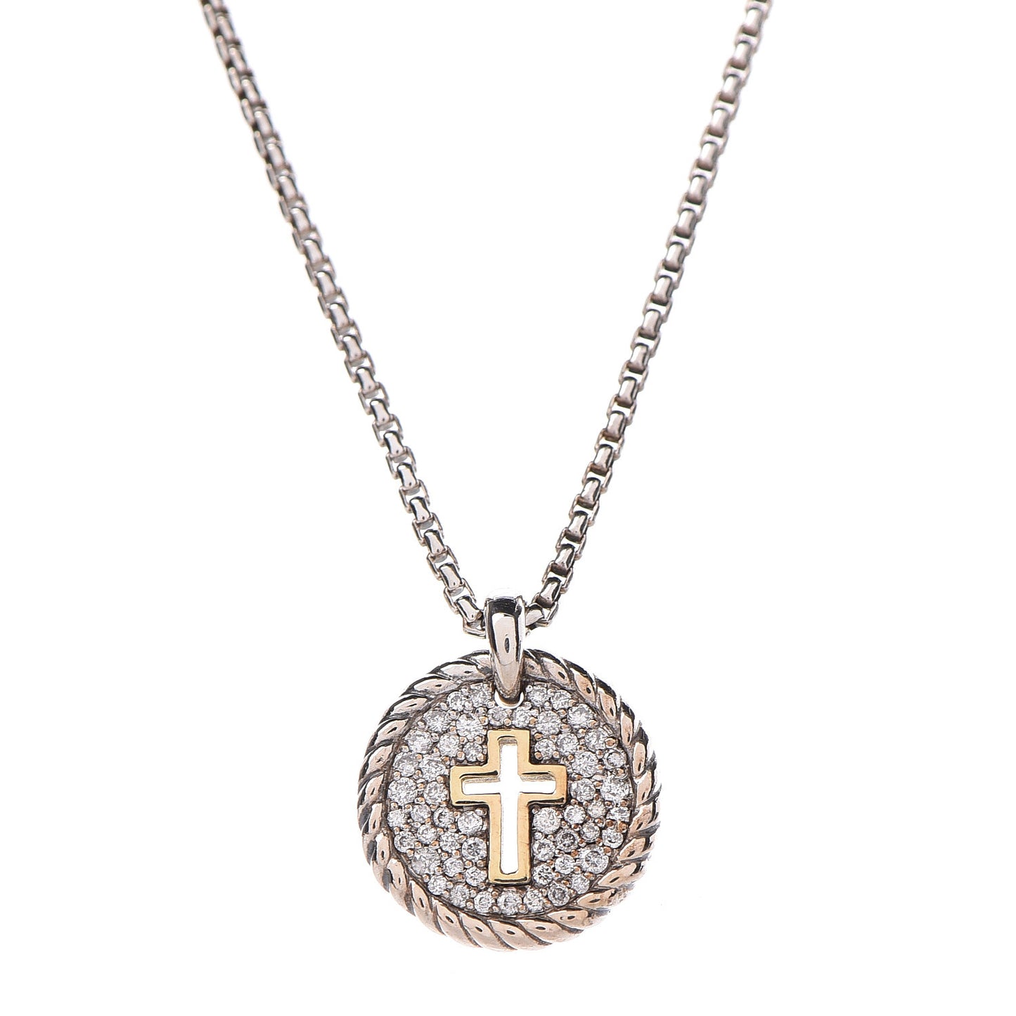 Sterling Silver 18K Yellow Gold Diamond Cable Collectibles Cross Charm Pendant Necklace