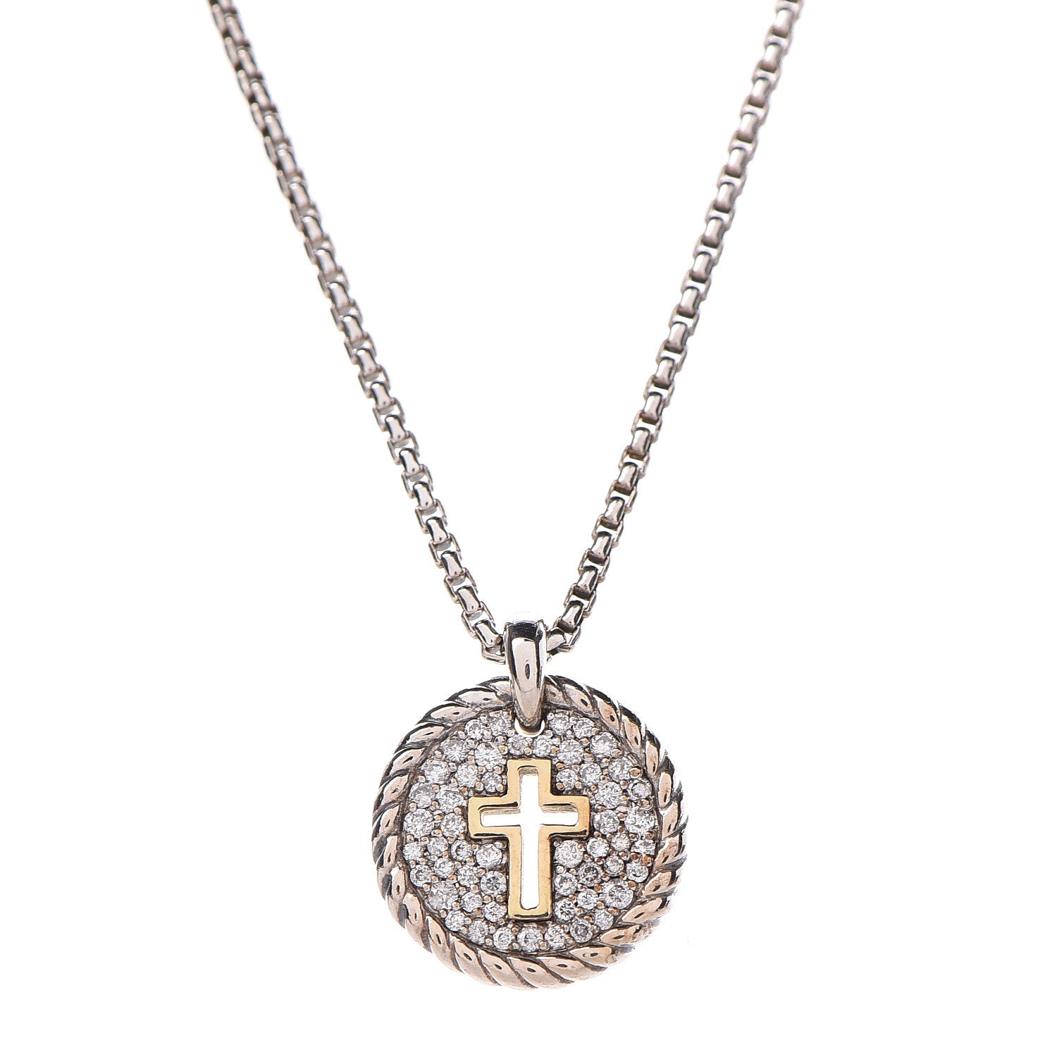 David Yurman Sterling Silver 18K Yellow Gold Diamond Cable Collectibles Cross Charm Pendant Necklace 4 of 6