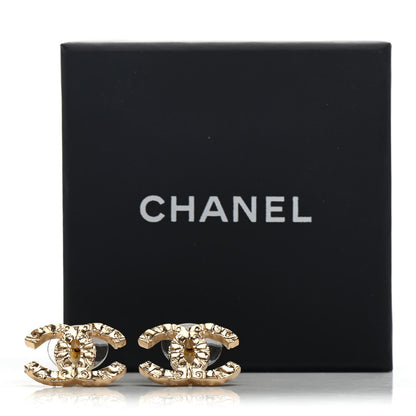Chanel Metal Textured CC Earrings Gold 5 of 5
