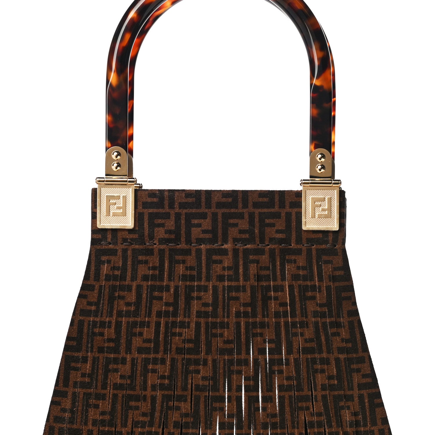 Fendi Suede Plexiglass FF Mesh Fendi Sunny Tote Bag Sigaro Moro 10 of 12