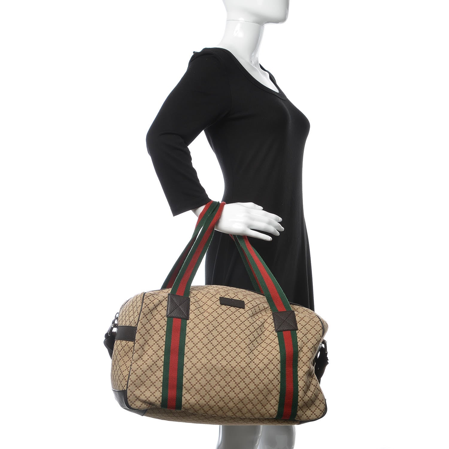 Gucci Diamante Large Web Carry On Duffle Bag Brown 2 of 9