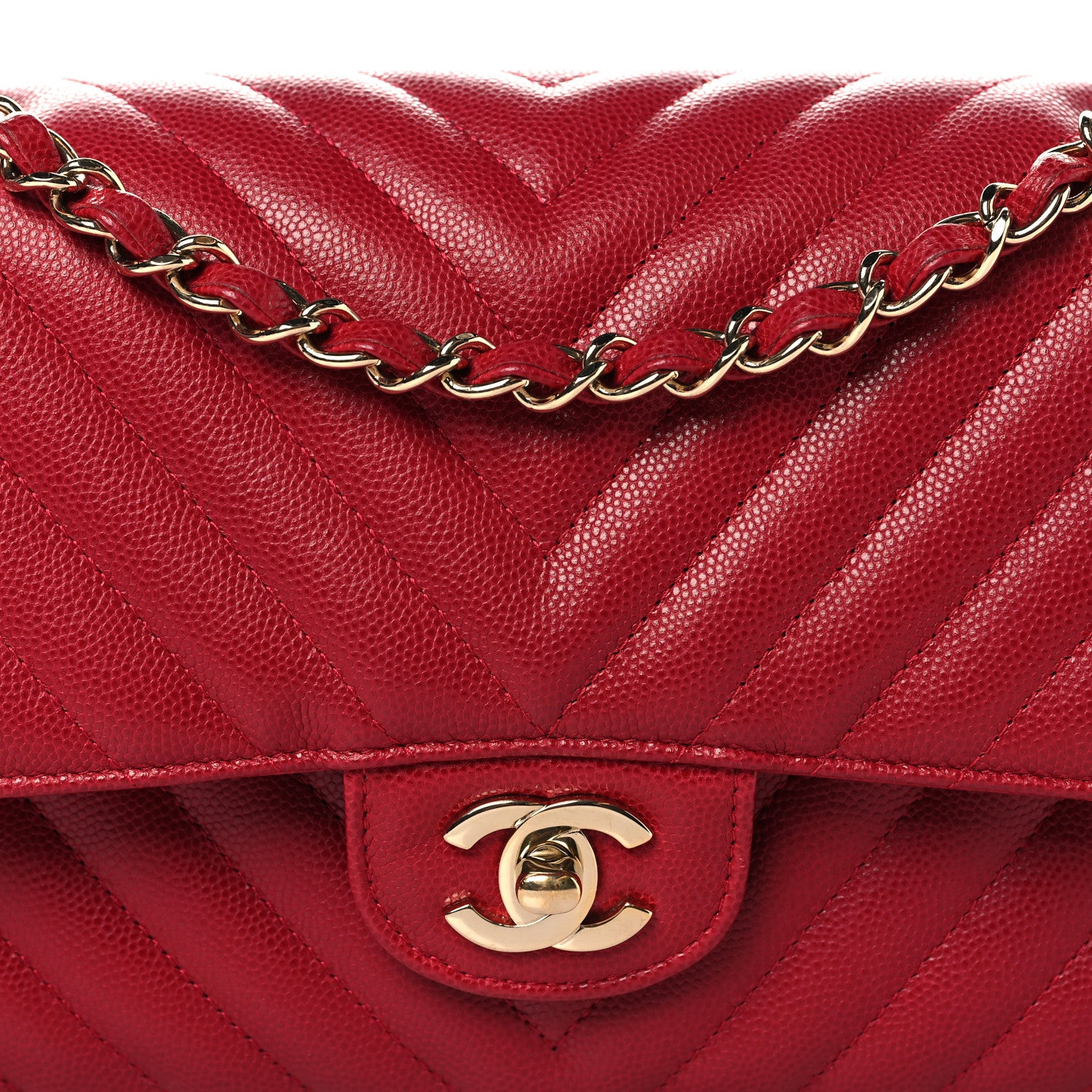 Chanel Caviar Chevron Quilted Medium Double Flap Red 8 of 10
