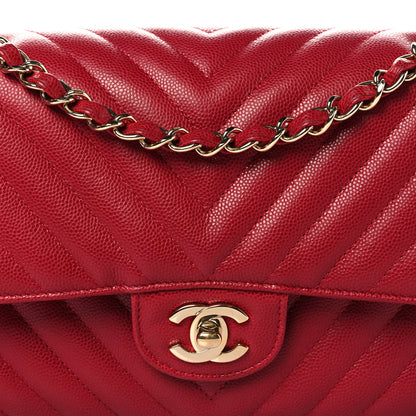 Chanel Caviar Chevron Quilted Medium Double Flap Red 8 of 10