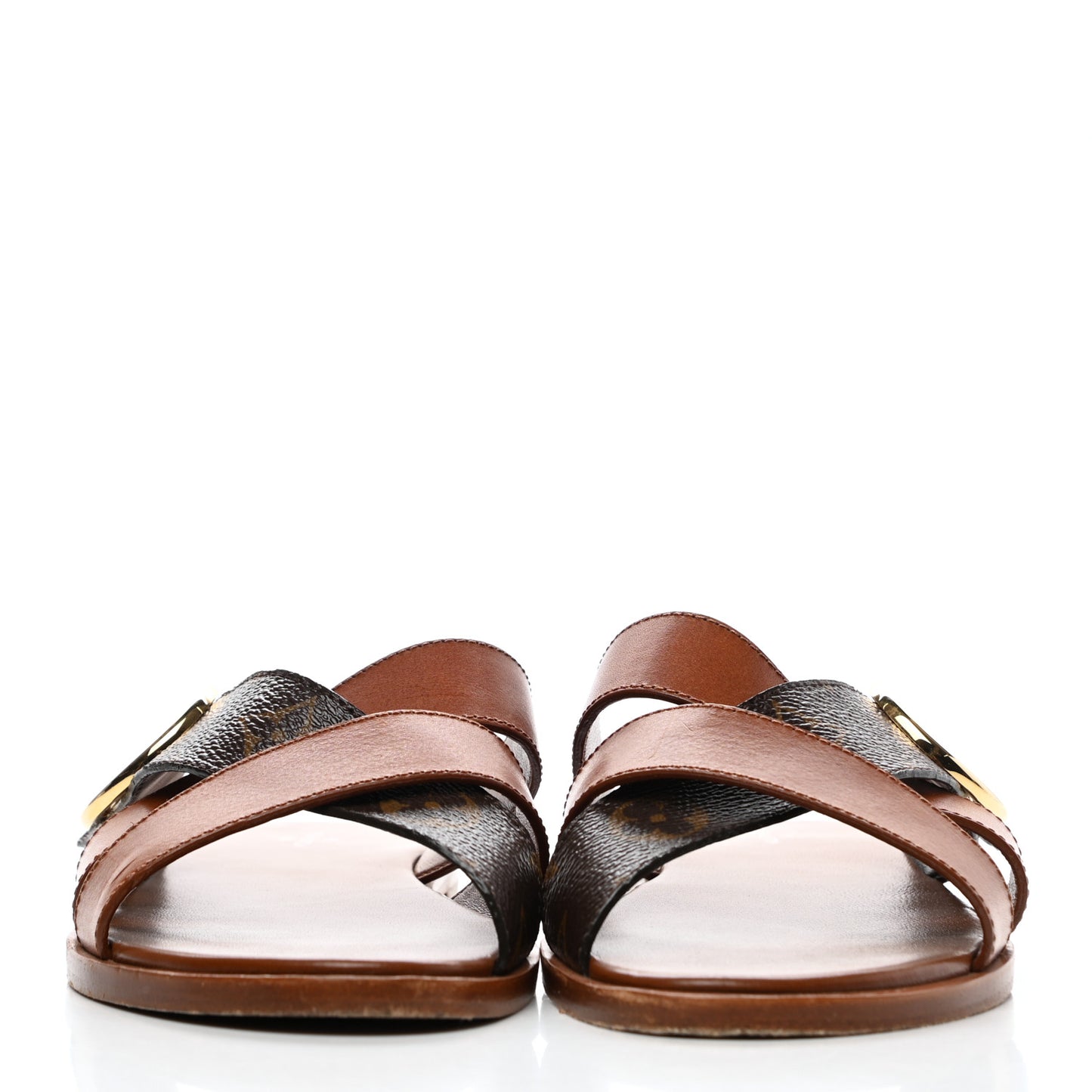 Monogram Calfskin Flat Sandals 39 Cognac