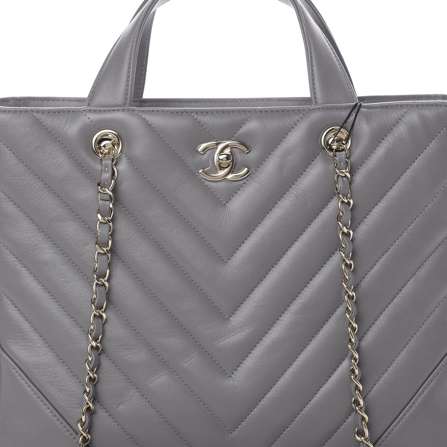 Calfskin Chevron Quilted Statement Shopping Tote Grey