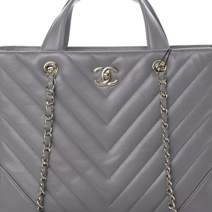Chanel Calfskin Chevron Quilted Statement Shopping Tote Grey 9 of 11