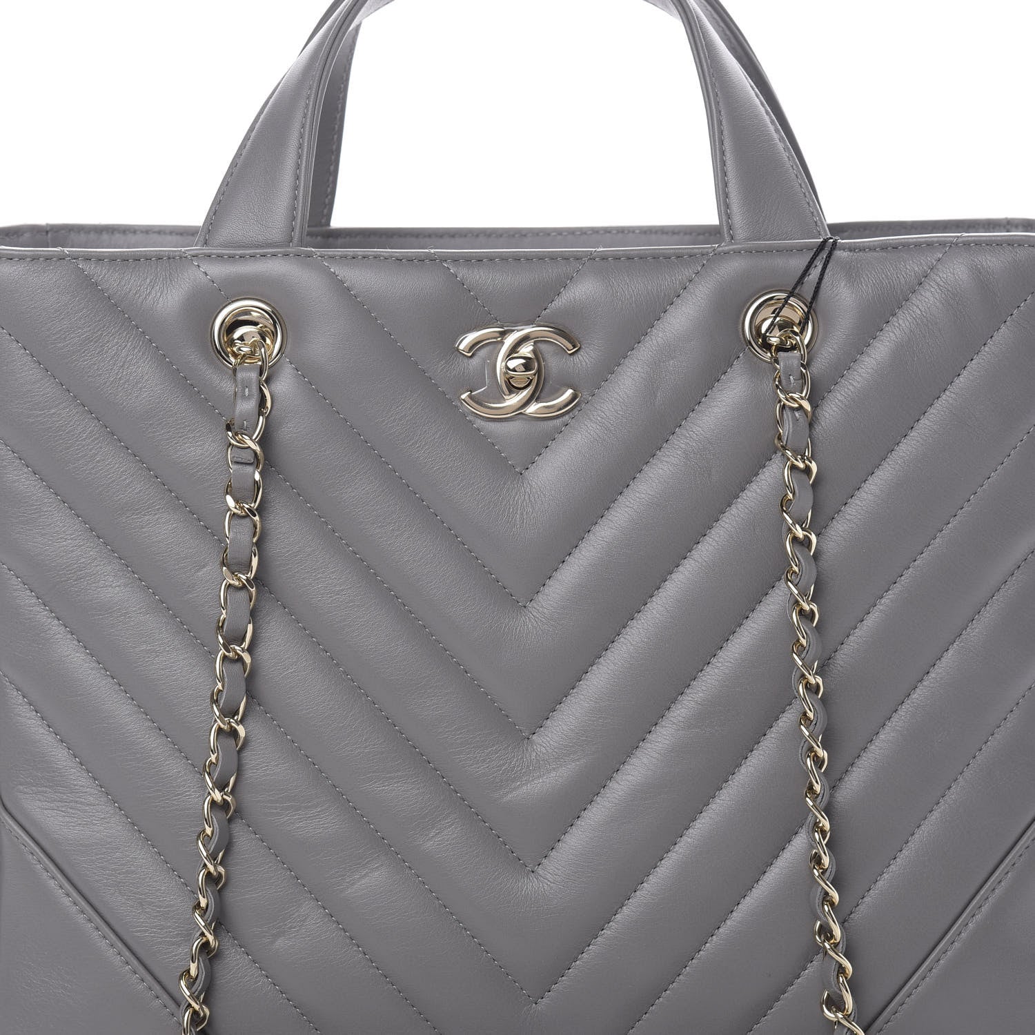 Chanel Calfskin Chevron Quilted Statement Shopping Tote Grey 9 of 11