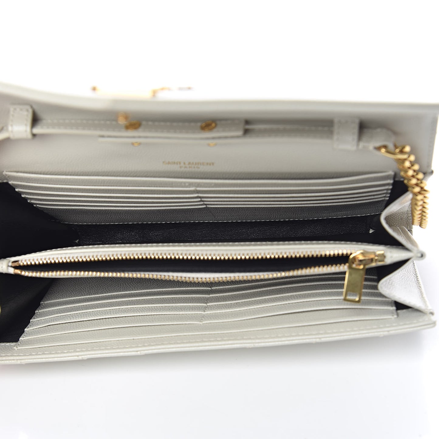 Grain De Poudre Matelasse Chevron Monogram Chain Wallet Crema Soft