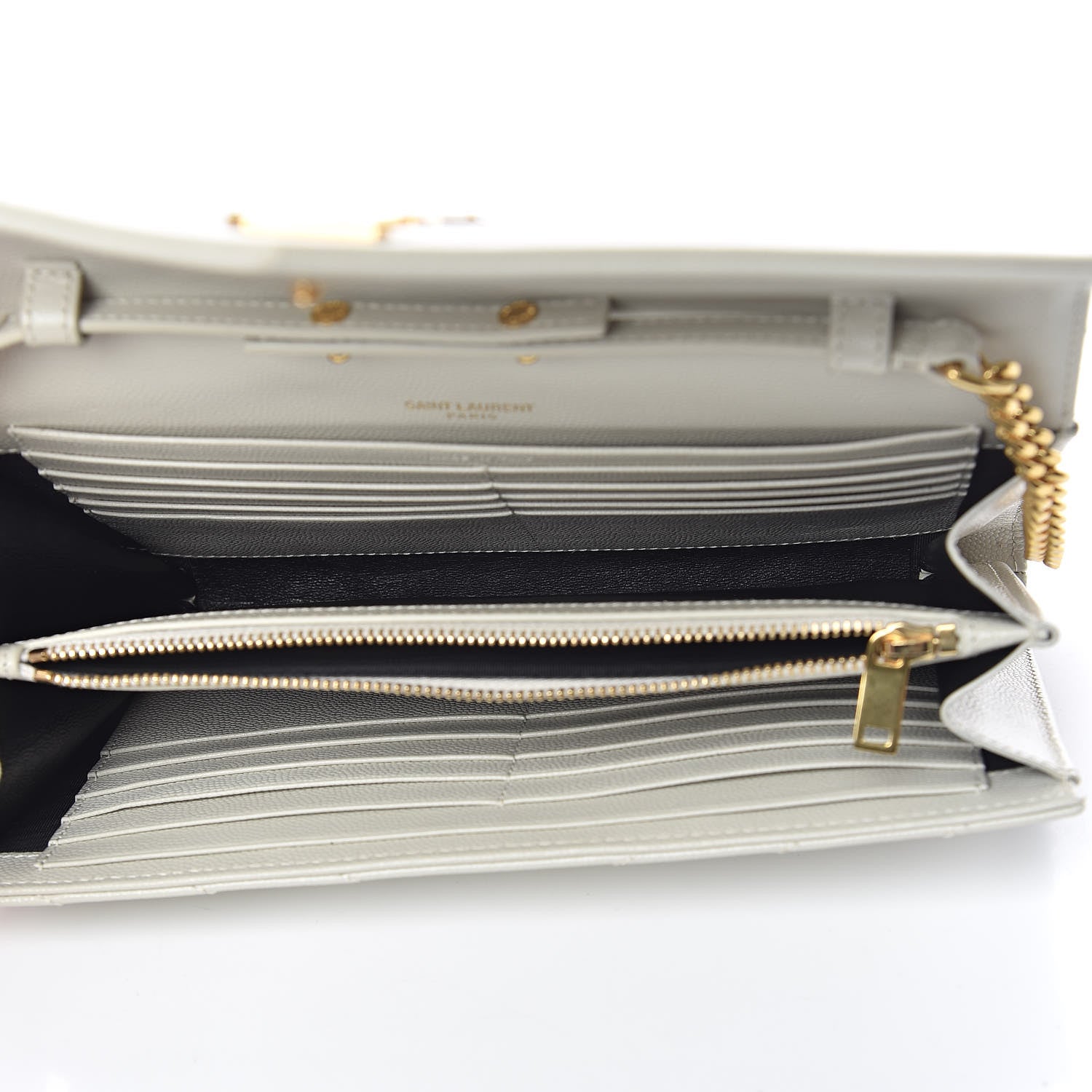 Saint Laurent Grain De Poudre Matelasse Chevron Monogram Chain Wallet Crema Soft 5 of 11