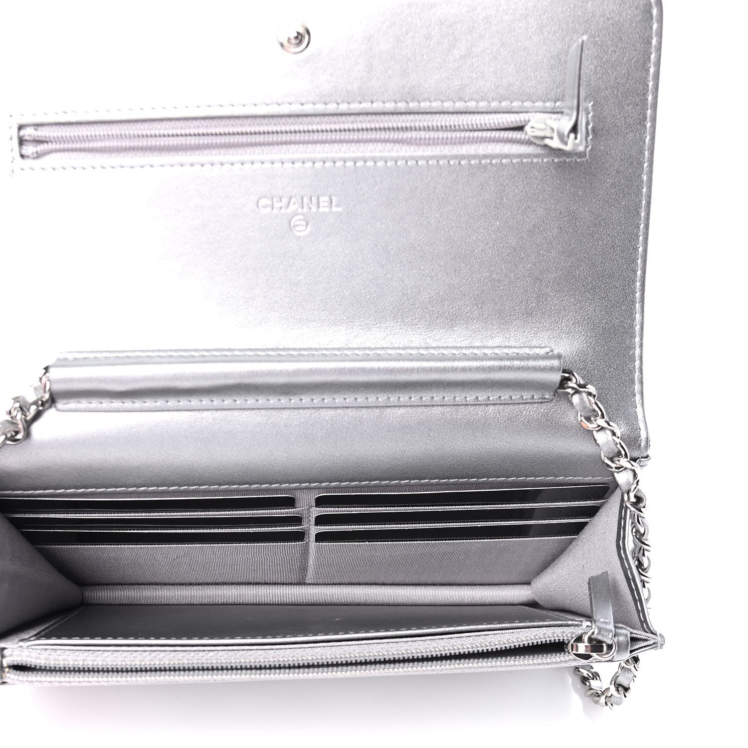 Chanel Metallic Crumpled Patent Calfskin Quilted Wallet On Chain WOC Silver 4 of 5