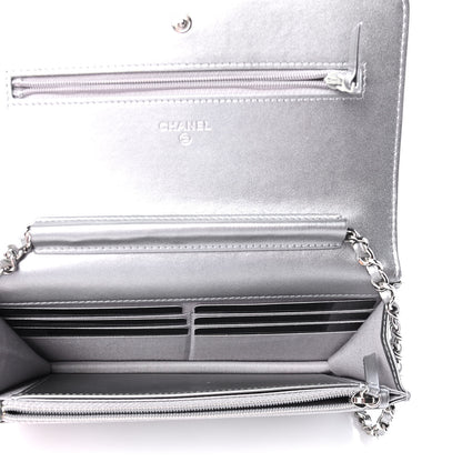 Chanel Metallic Crumpled Patent Calfskin Quilted Wallet On Chain WOC Silver 4 of 5