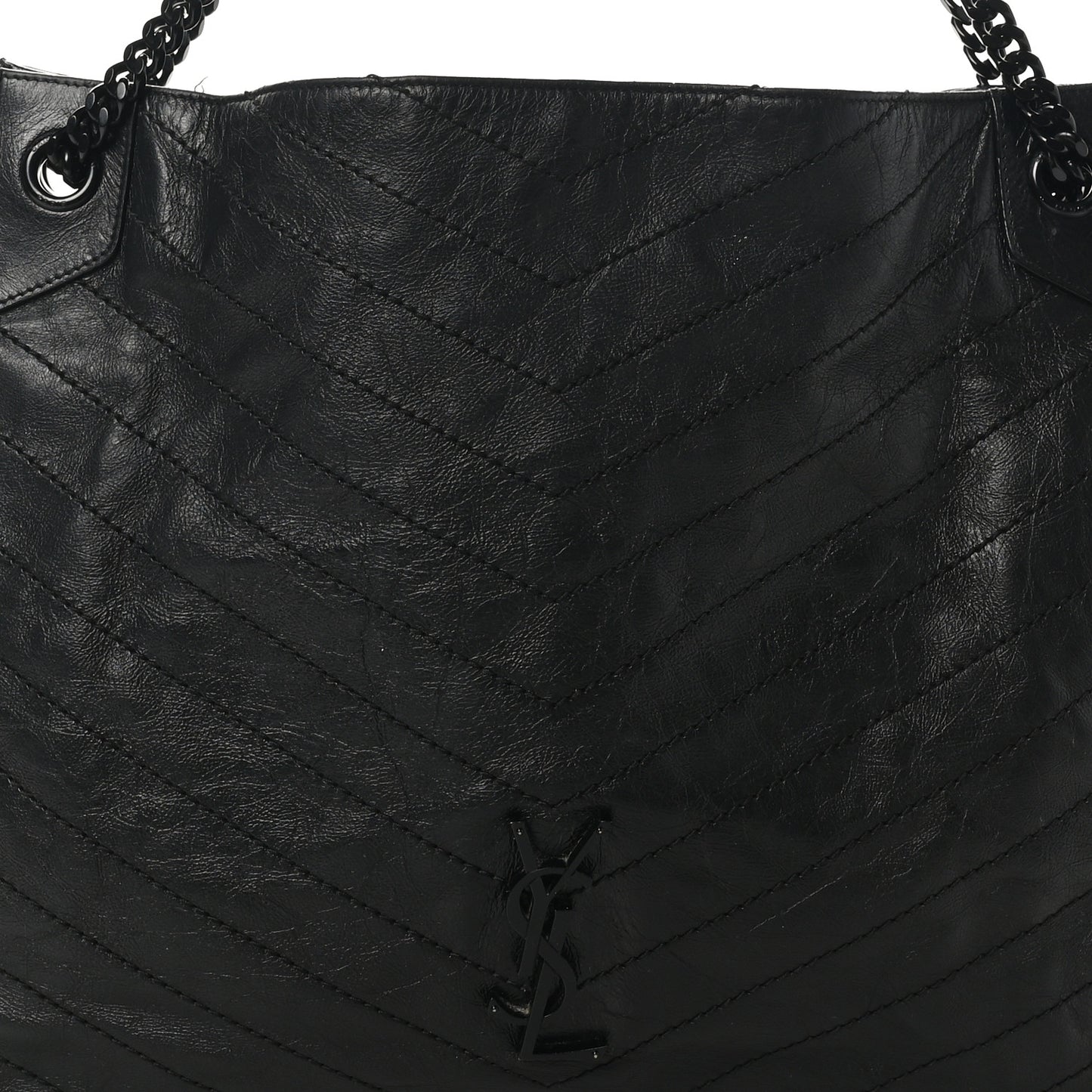Crinkled Calfskin Matelasse Monogram Large Niki Shopper Tote Black