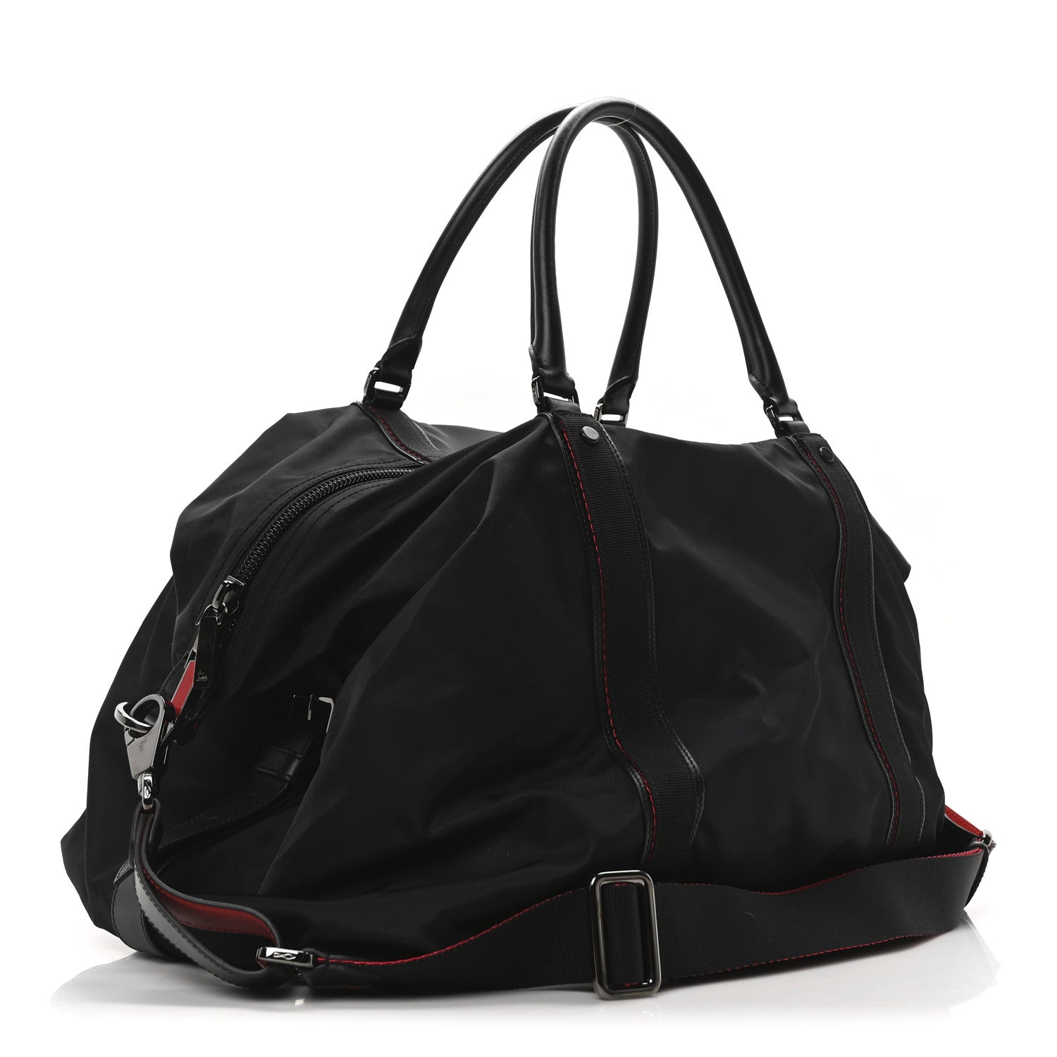 Christian Louboutin Nylon Calfskin Paris Loubcity Weekender Black Gunmetal 3 of 10