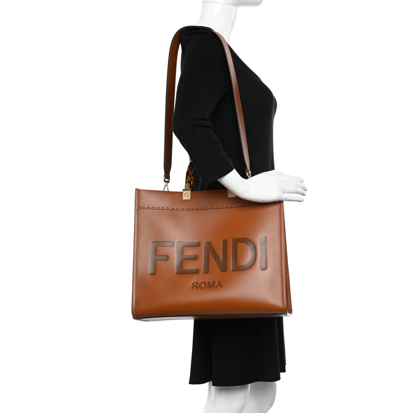 Vitello King Plexiglass Medium Fendi Sunshine Shopper Tote Cuoio