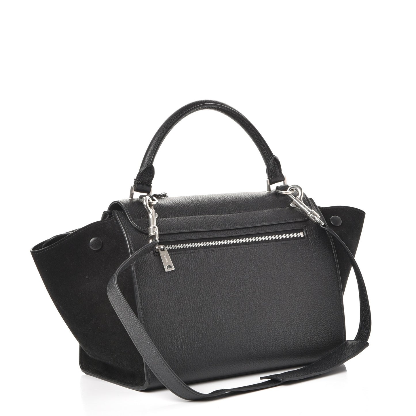 Drummed Calfskin Suede Small Trapeze Black